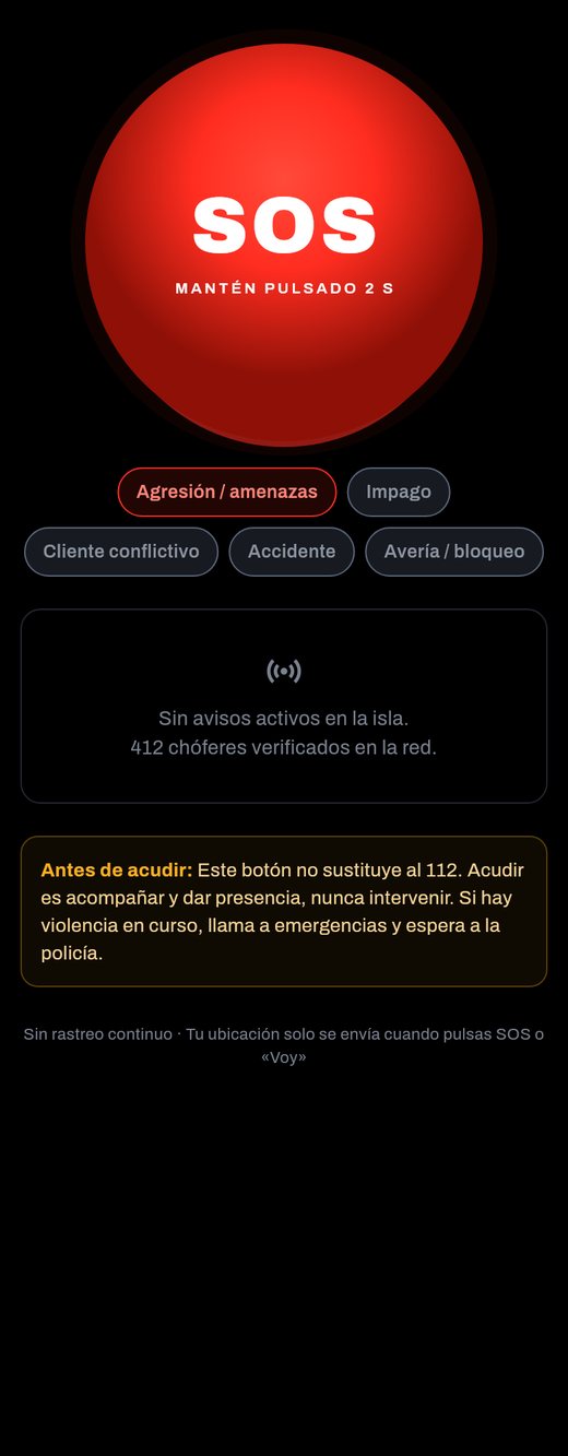 Pantalla principal de SOS Taxi con el botón de emergencia
